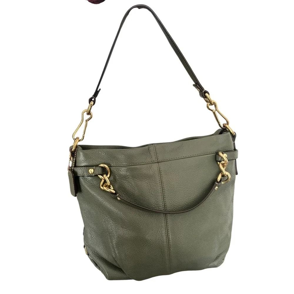 Coach Soft Pebbled Leather Green Shoulder‎ Bag Brooke H1194-F17165 Gold Accents